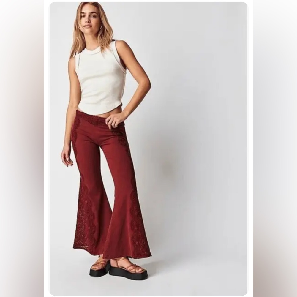 New Free People Neptune’s Net Crochet Flare Pants